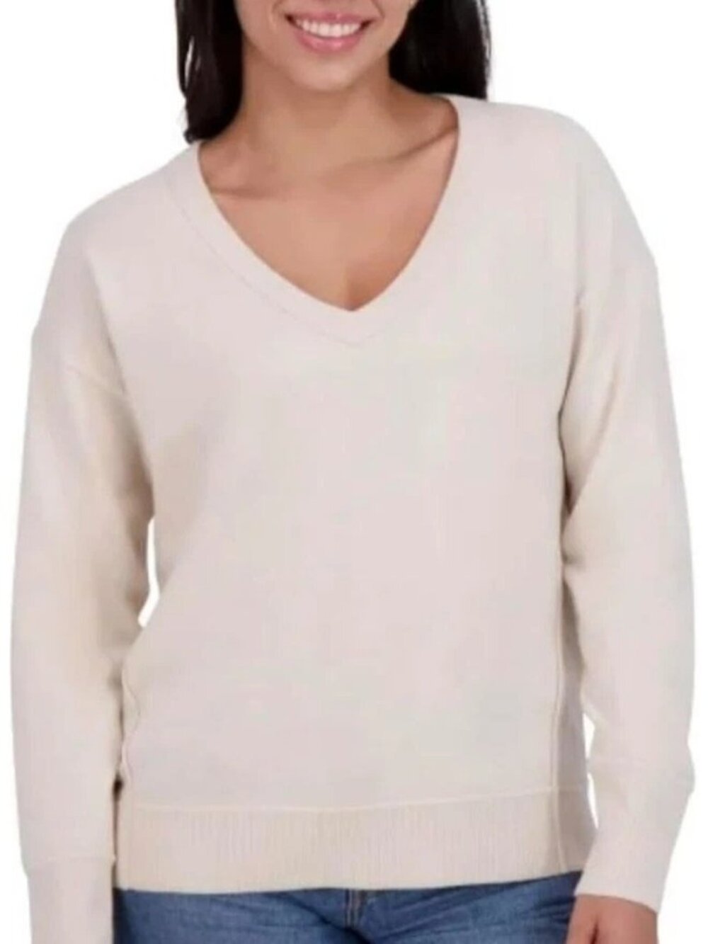 NWT Lucky Brand Women's L Beige  V-Neck Sweater Polyester Blend